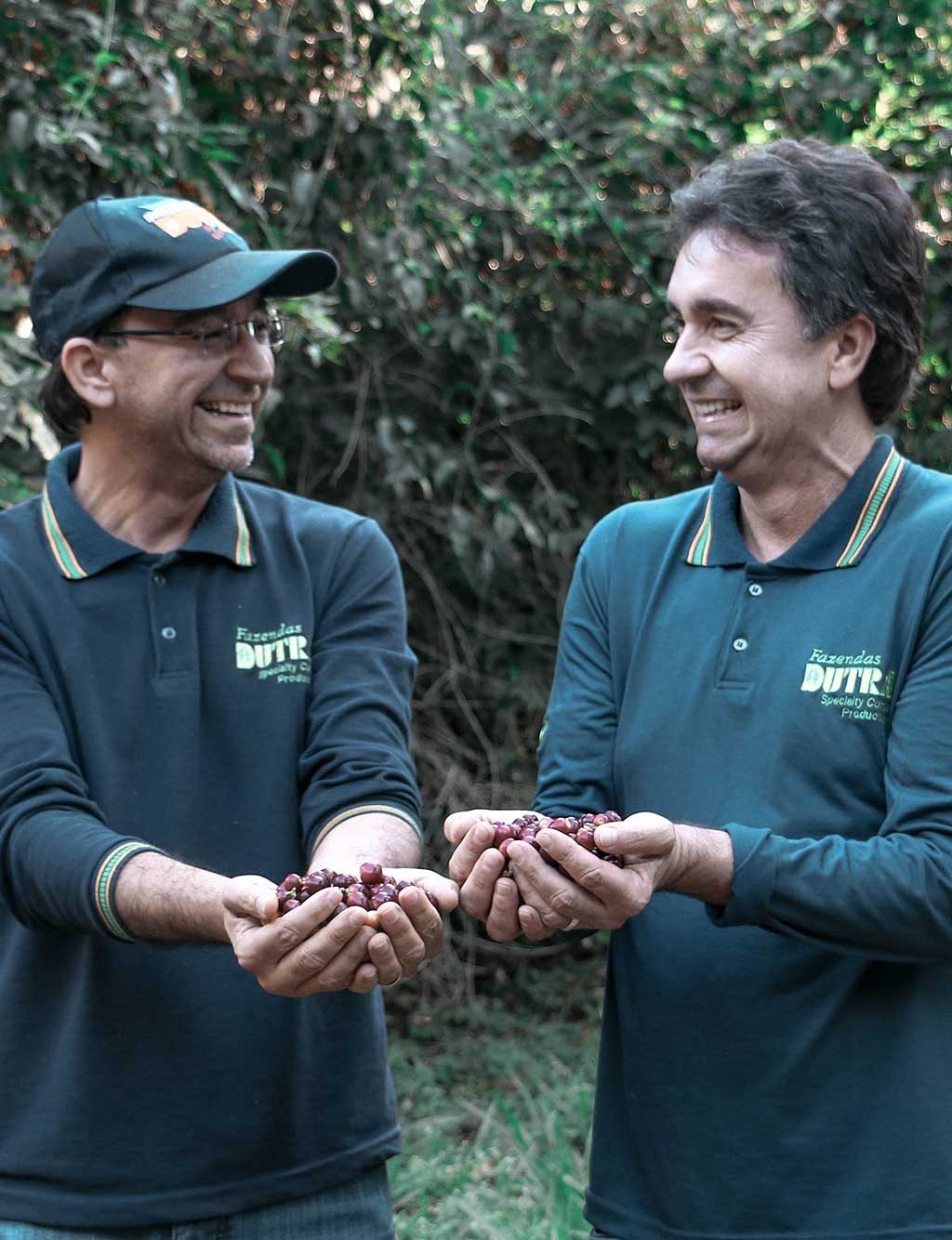 Walter et Ednilson Dutra tenant des cerises de café, São João do Manhuaçu, Brésil